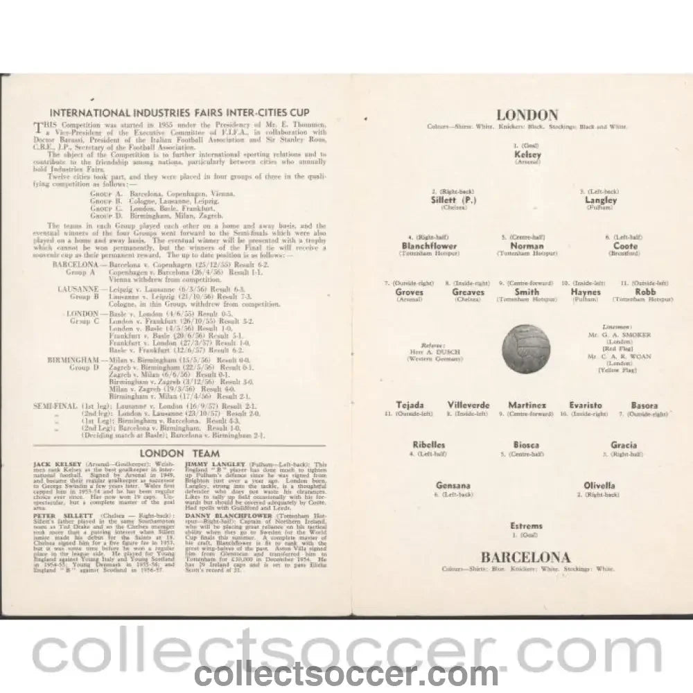 1958 Fairs Cup Final Programme London v Barcelona at Stamford Bridge - Collect Soccer