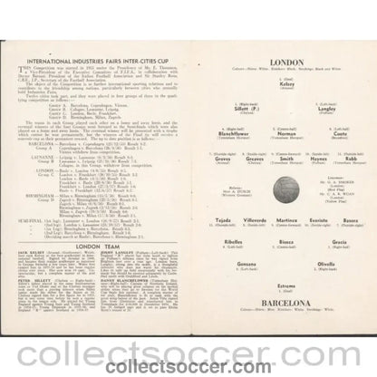 1958 Fairs Cup Final Programme London v Barcelona at Stamford Bridge - Collect Soccer