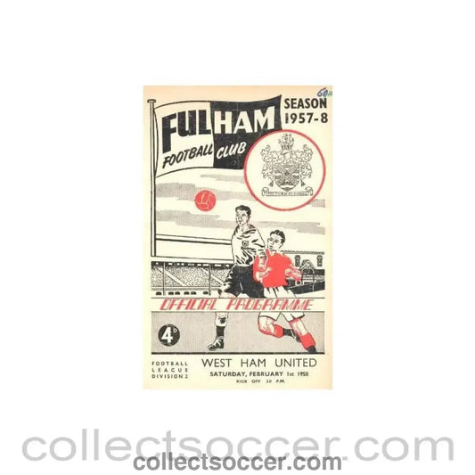 1958 - Fulham v West Ham United official programme 01/02/1958 - Collect Soccer