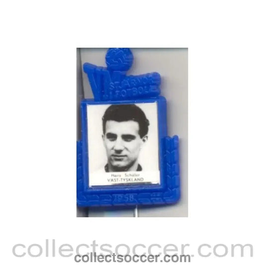 1958 - Hans Schafer W. Germany World Cup 1958 Badge Blue - Collect Soccer