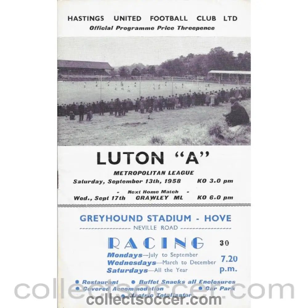 1958 Hastings United v Luton Town Football Programme - Collect Soccer