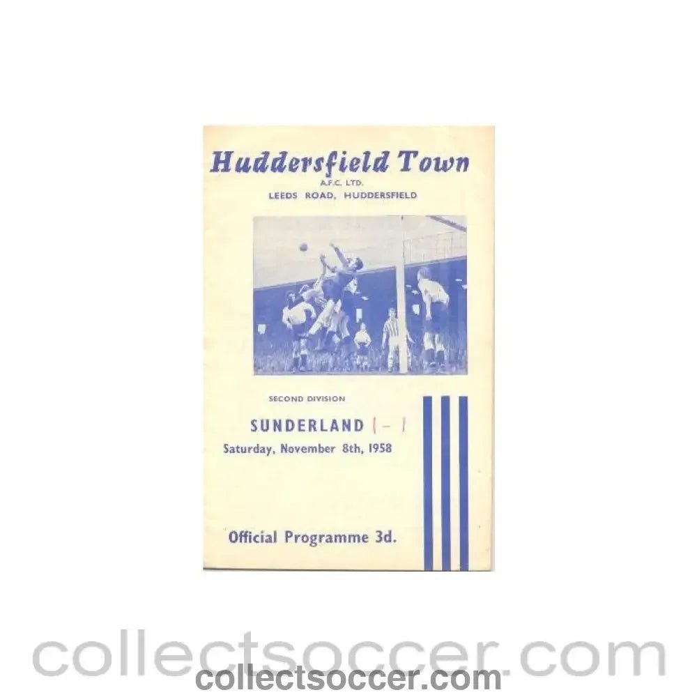1958 - Huddersfield Town v Sunderland official programme 08/11/1958 - Collect Soccer