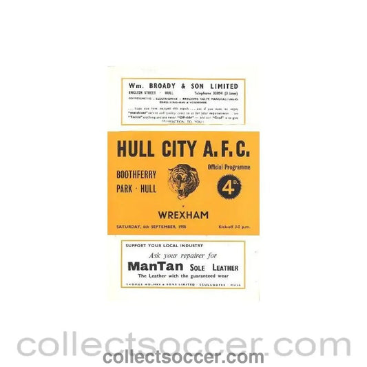 1958 - Hull City v Wrexham official programme 06/09/1958 - Collect Soccer