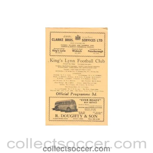 1958 - King's Lynn v Bedford official programme 13/09/1958 - Collect Soccer