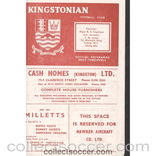 1958 - Kingstonian v Wimbledon 27/12/1958 - Collect Soccer