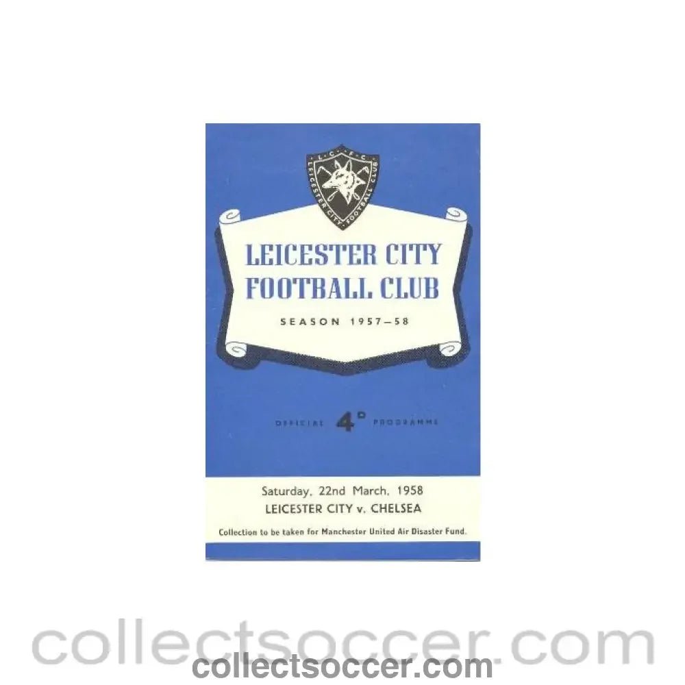 1958 - Leicester City vChelsea official programme 22/03/1958 - Collect Soccer