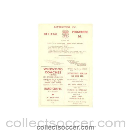 1958 - Leytonstone v Ilford official programme 29/03/1958 - Collect Soccer