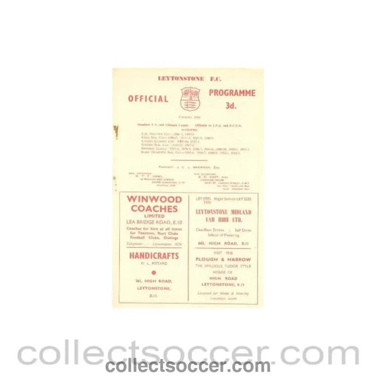 1958 - Leytonstone v Oxford City official programme 15/02/1958 - Collect Soccer