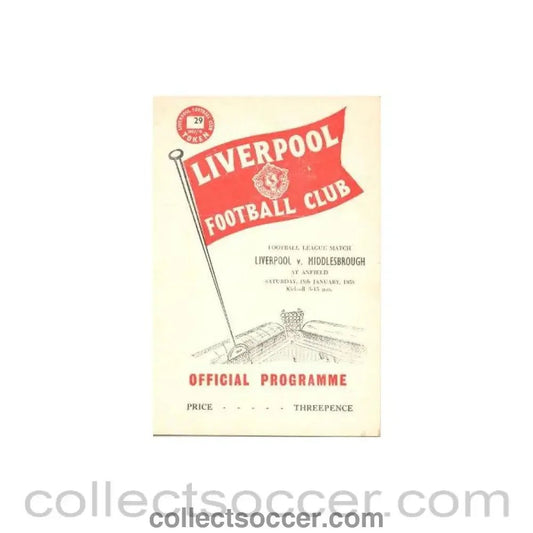 1958 - Liverpool v Middlesbrough official programme 18/01/1958 - Collect Soccer