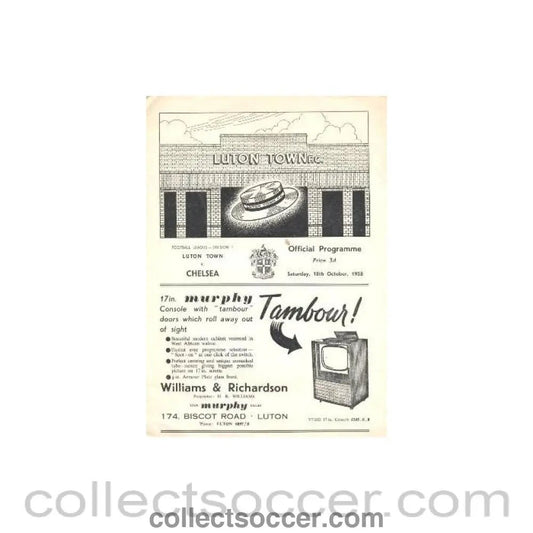 1958 - Luton vChelsea official programme 18/10/1958 - Collect Soccer