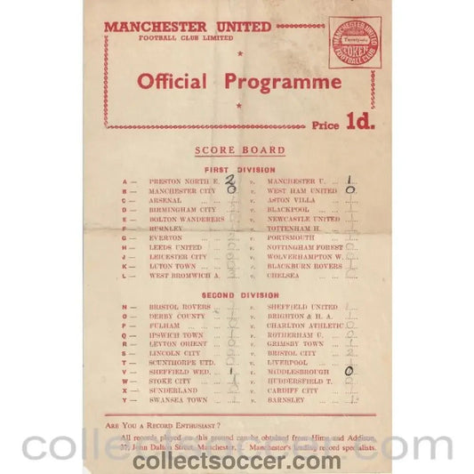 1958 - Manchester United Reserves V Stoke City Reserves 13/12/1958 Official Football Programme - Collect Soccer