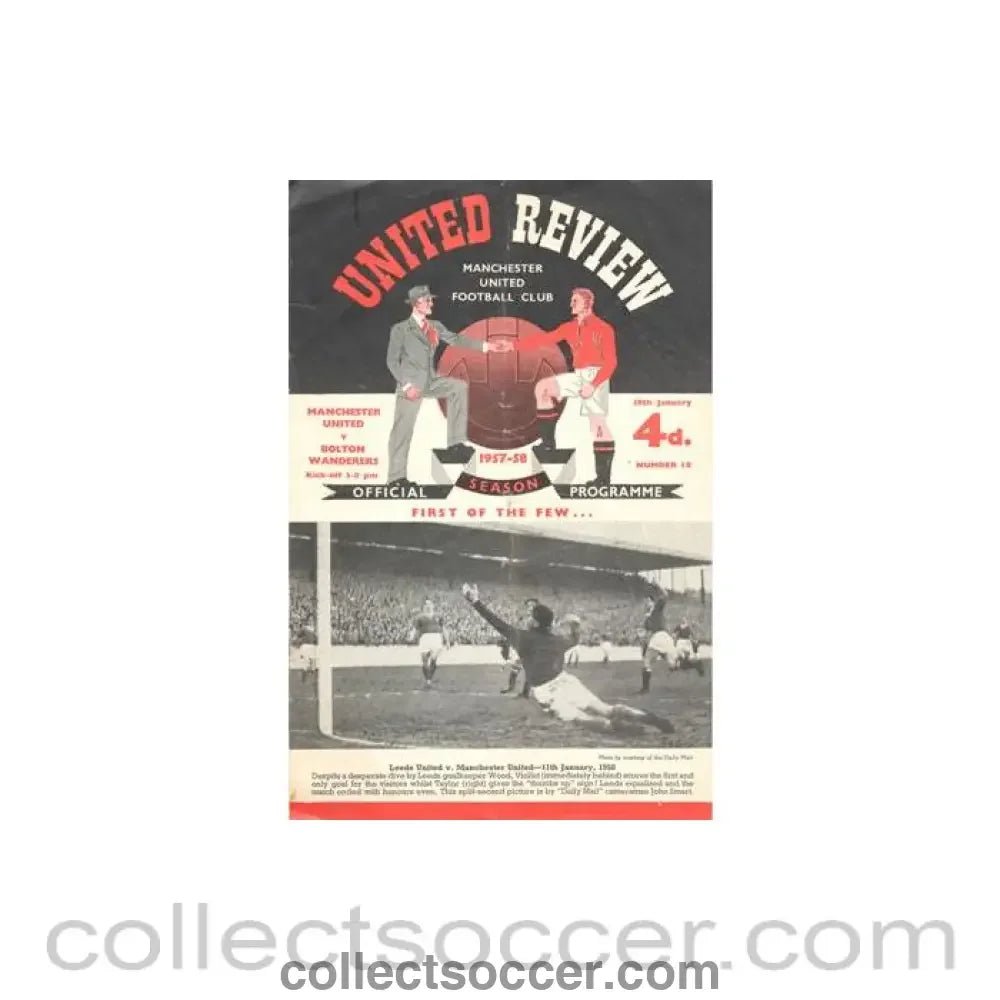 1958 - Manchester United v Bolton Wanderers official programme 18/01/1958 - Collect Soccer