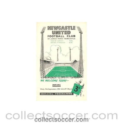1958 - Newcastle United vChelsea official programme 17/09/1958 - Collect Soccer