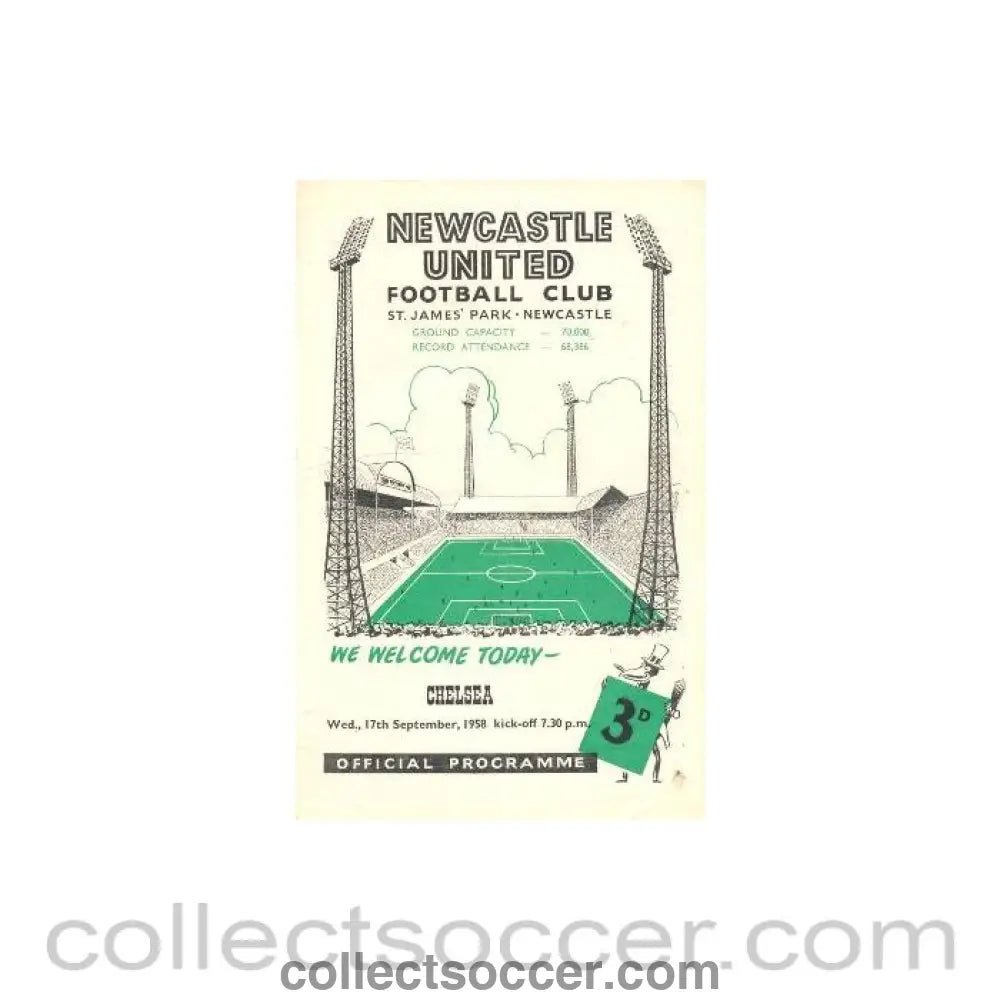 1958 - Newcastle United vChelsea official programme 17/09/1958 - Collect Soccer