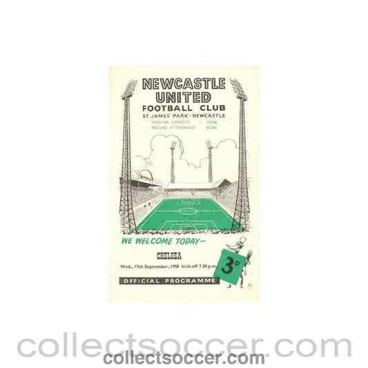 1958 - Newcastle United vChelsea official programme 17/09/1958 - Collect Soccer