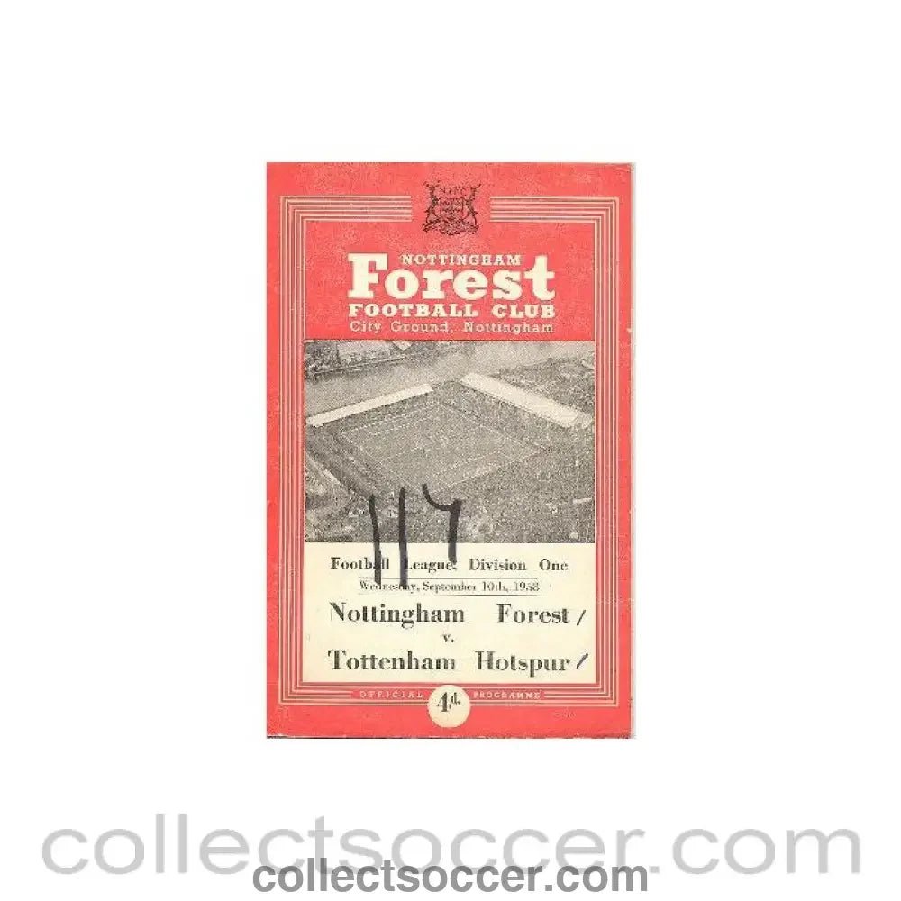 1958 - Nottingham Forest v Tottenham Hotspur official programme 10/09/1958 - Collect Soccer