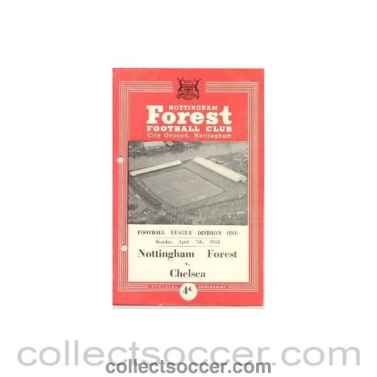 1958 - Nottingham Forest vChelsea official programme 07/04/1958 hole punched