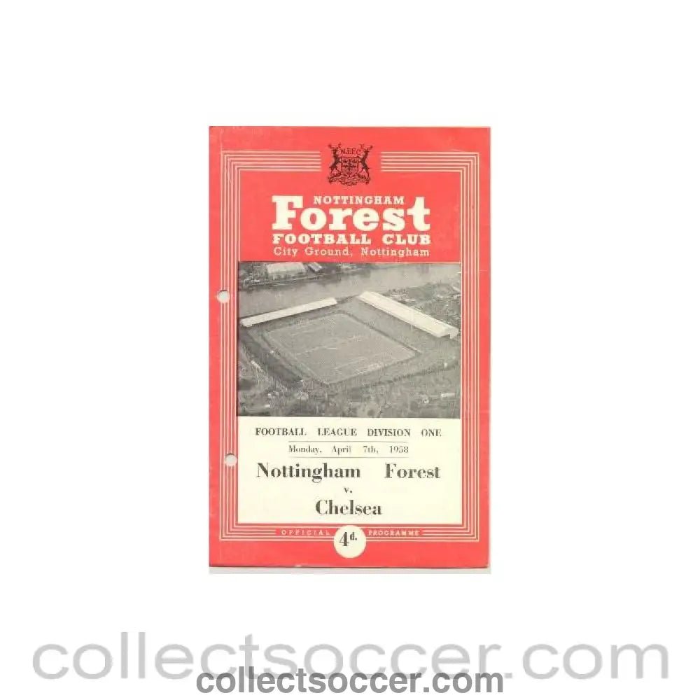 1958 - Nottingham Forest vChelsea official programme 07/04/1958 hole punched - Collect Soccer