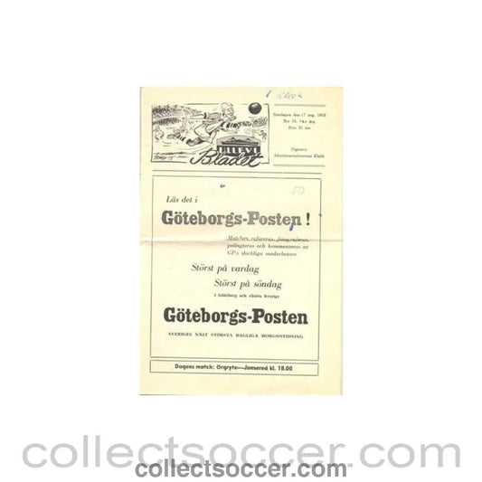 1958 Orgryte v Jonsered (Sweden) official programme 17/08/1958 - Collect Soccer