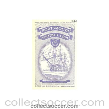 1958 - Portsmouth v West Ham United official programme 23/08/1958 - Collect Soccer