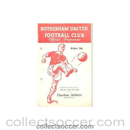 1958 - Rotherham United v Charlton Athletic official programme 28/08/1958 Football League - Collect Soccer