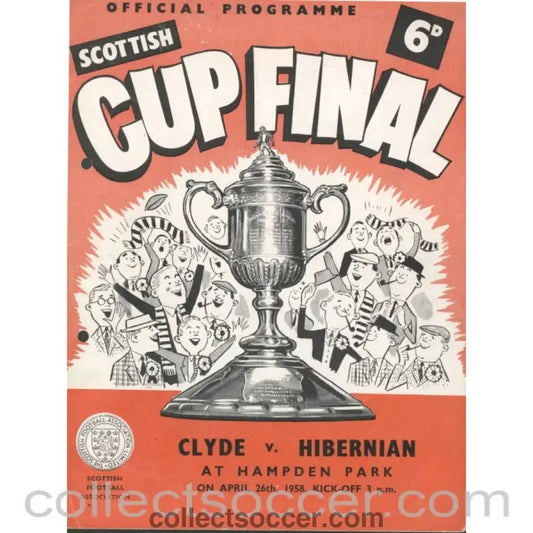 1958 Scottish Cup Final Clyde v Hibernian Official Football Programme - hole punched - Collect Soccer