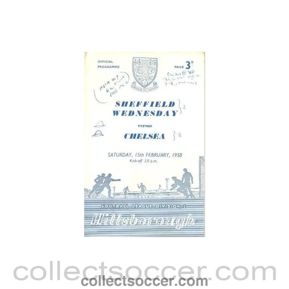 1958 - Sheffield Wednesday vChelsea official programme 15/02/1958, reduced price - Collect Soccer