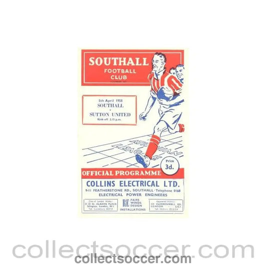 1958 - Southall v Sutton United official programme 05/04/1958 - Collect Soccer