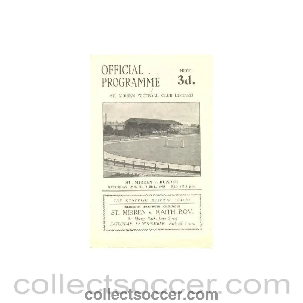 1958 - St. Mirren v Dundee United official programme 25/10/1958 - Collect Soccer