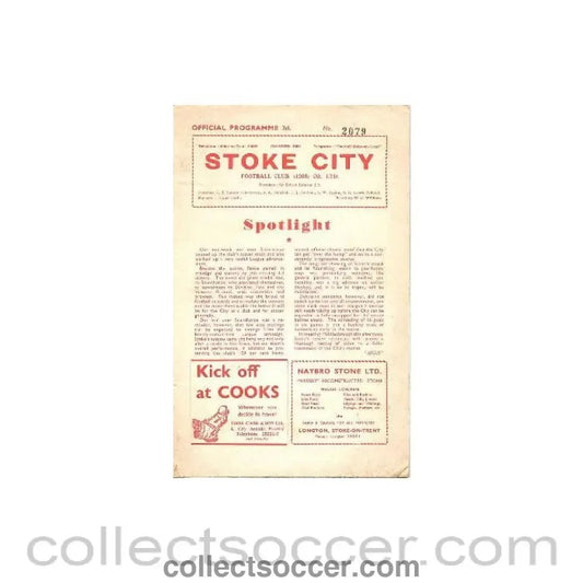 1958 - Stoke City v Middlesbrough official programme 13/09/1958 Football League - Collect Soccer