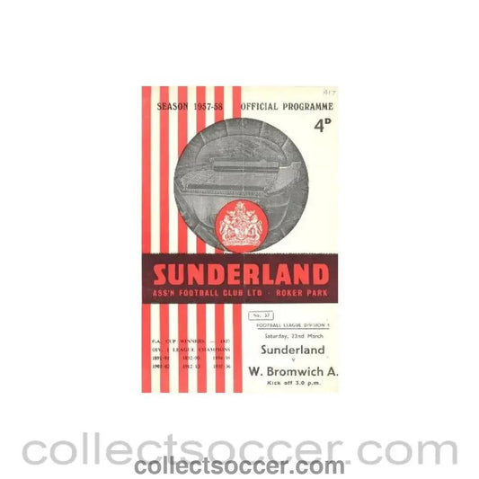 1958 - Sunderland v West Bromwich Albion official programme 22/03/1958 - Collect Soccer
