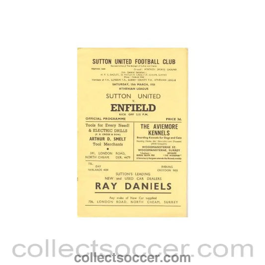 1958 - Sutton United v Enfield official programme 15/03/1958 - Collect Soccer