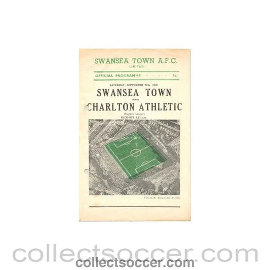 1958 - Swansea City v Charlton Athletic official programme 27/09/1958 English Football League - Collect Soccer