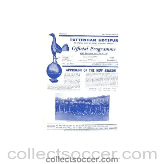 1958 - Tottenham Hotspur Public Trial Match official programme 16/08/1958 - Collect Soccer