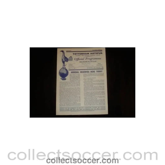 1958 - Tottenham Hotspur Reserves v Arsenal Reserves official programme 30/08/1958 - Collect Soccer