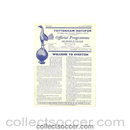1958 - Tottenham Hotspur v Everton official programme 11/10/1958, - Collect Soccer