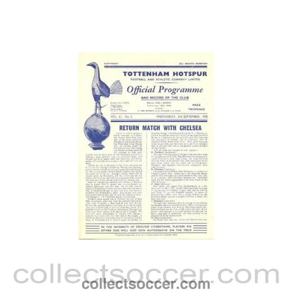 1958 - Tottenham Hotspur vChelsea official programme 03/09/1958 - Collect Soccer