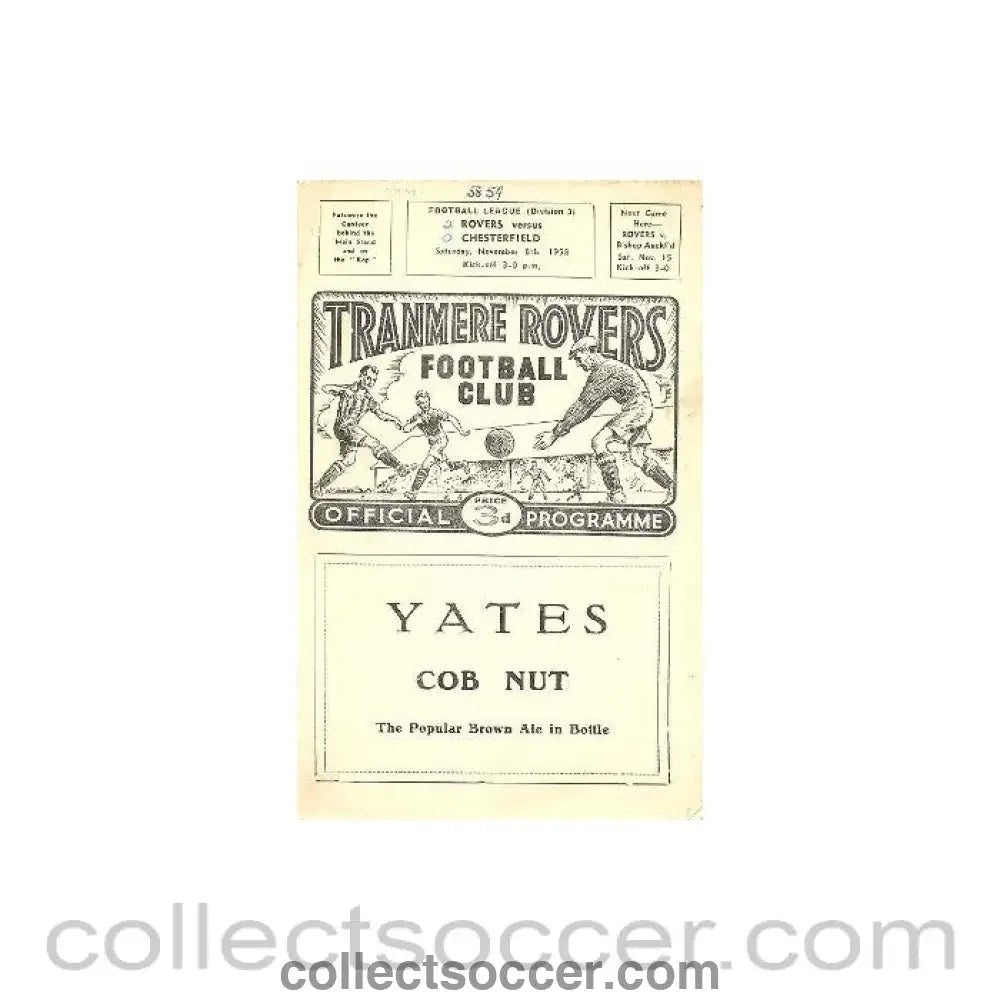 1958 - Tranmere Rovers v Chesterfield official programme 08/11/1958 - Collect Soccer
