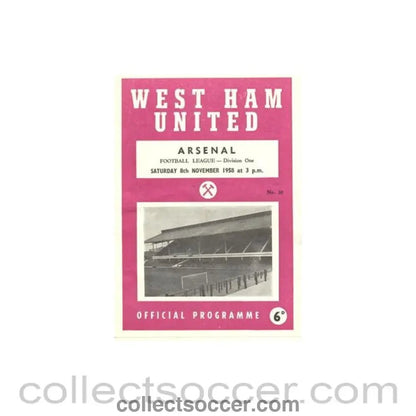 1958 - West Ham United v Arsenal official programme 08/11/1958 Football League - Collect Soccer