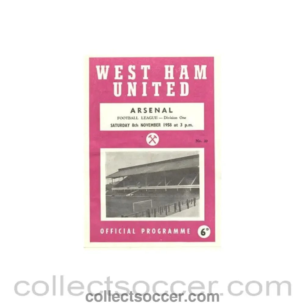 1958 - West Ham United v Arsenal official programme 08/11/1958 Football League - Collect Soccer