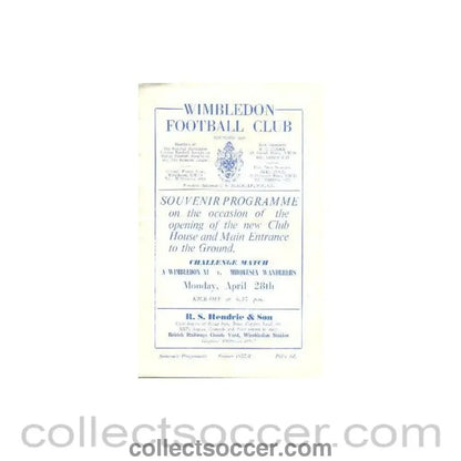 1958 - Wimbledon v Middlesex Wanderers official programme 28/04/1958 - Collect Soccer