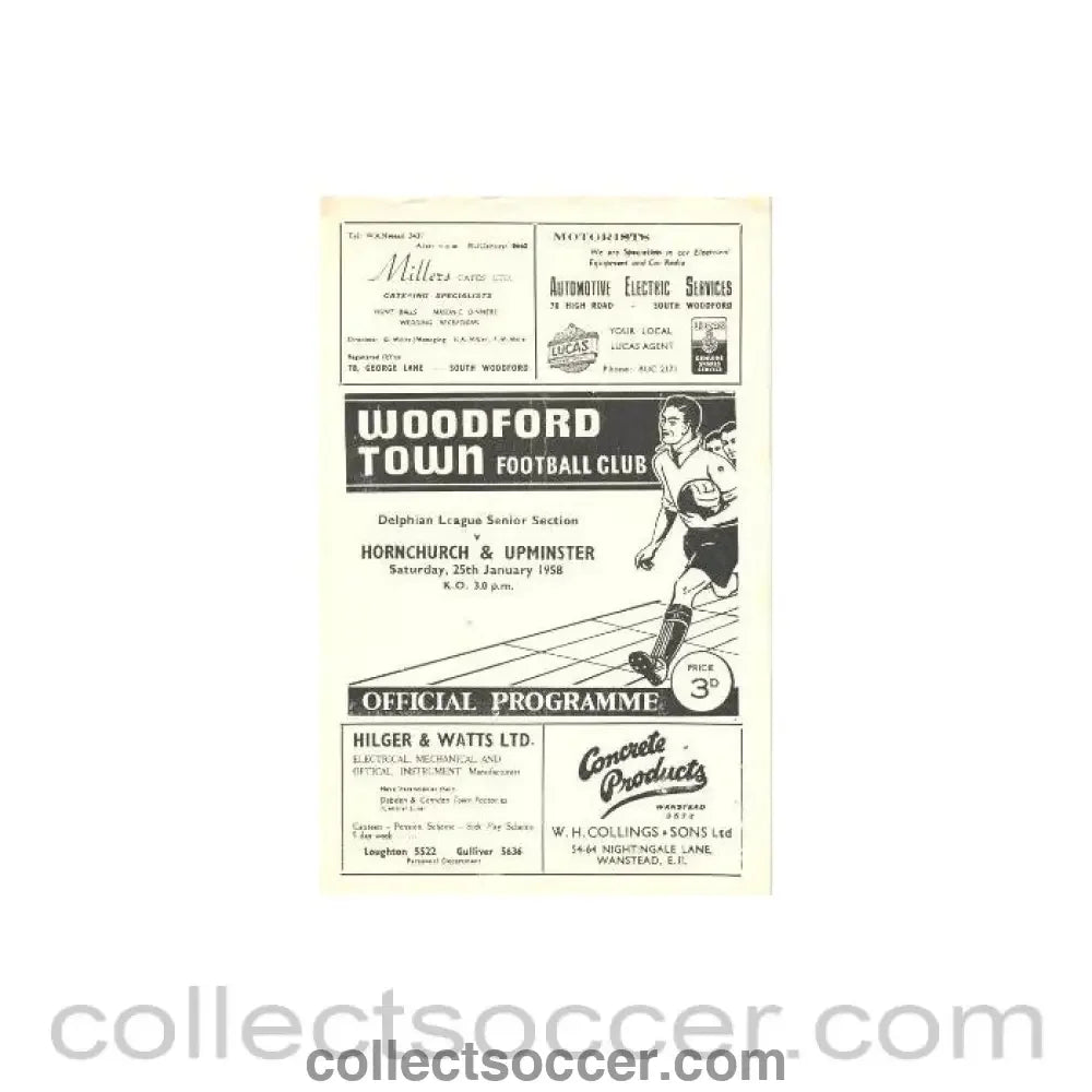 1958 - Woodford Town v Hornchurch & Upminster official programme 25/01/1958 - Collect Soccer