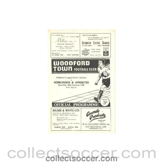 1958 - Woodford Town v Hornchurch & Upminster official programme 25/01/1958 - Collect Soccer