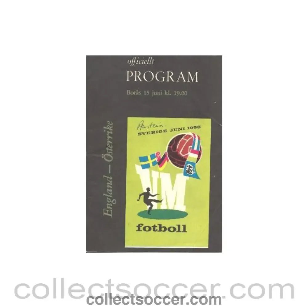 1958 World Cup Programme England v Austria 15/06/1958 - Collect Soccer