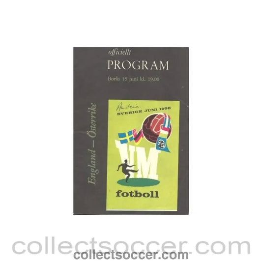 1958 World Cup Programme England v Austria 15/06/1958 - Collect Soccer