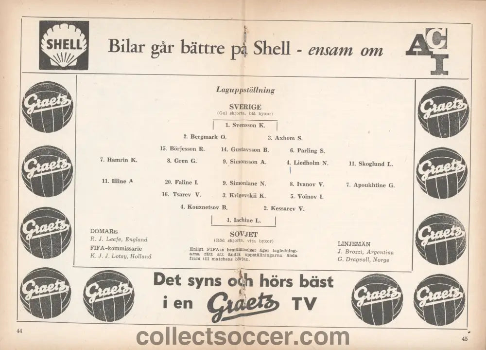 1958 World Cup Programme Sweden v Russia 19/6/1958