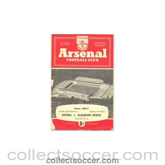 1959 - Arsenal v Blackburn Rovers official programme 14/03/1959