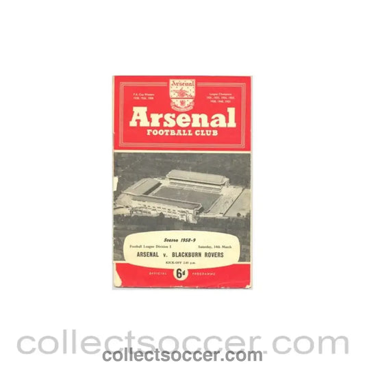 1959 - Arsenal v Blackburn Rovers official programme 14/03/1959 torn along the left edge