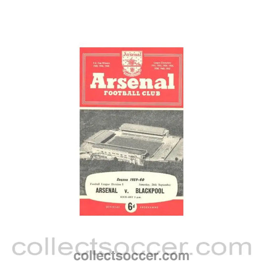 1959 - Arsenal v Blackpool official programme 26/09/1959