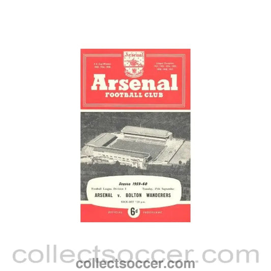 1959 - Arsenal v Bolton Wanderers official programme 15/09/1959